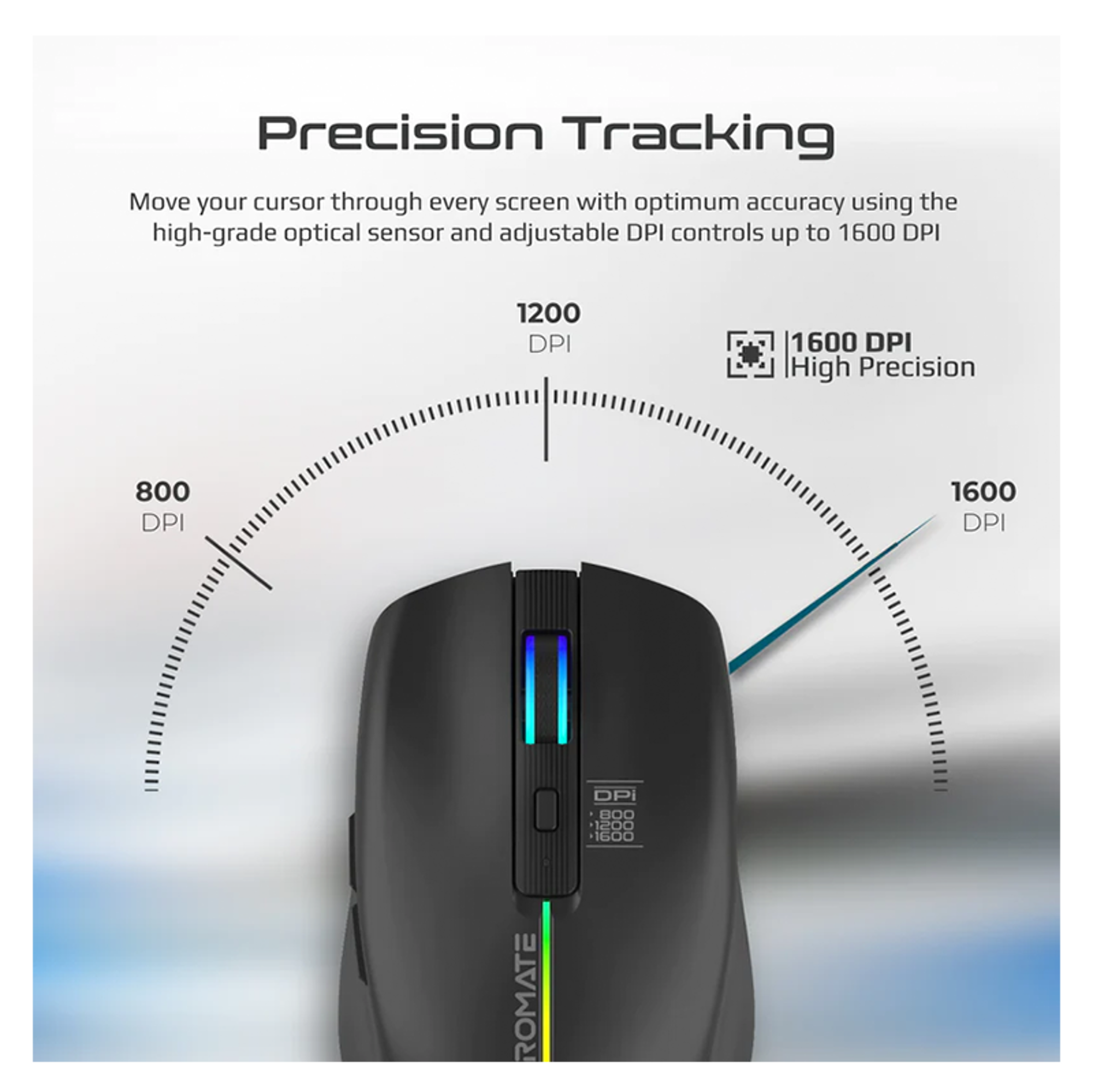 PROMATE 2.4GHz Wireless Ergonomic Optical Mouse with LED Rainbow Lights - Best Prices