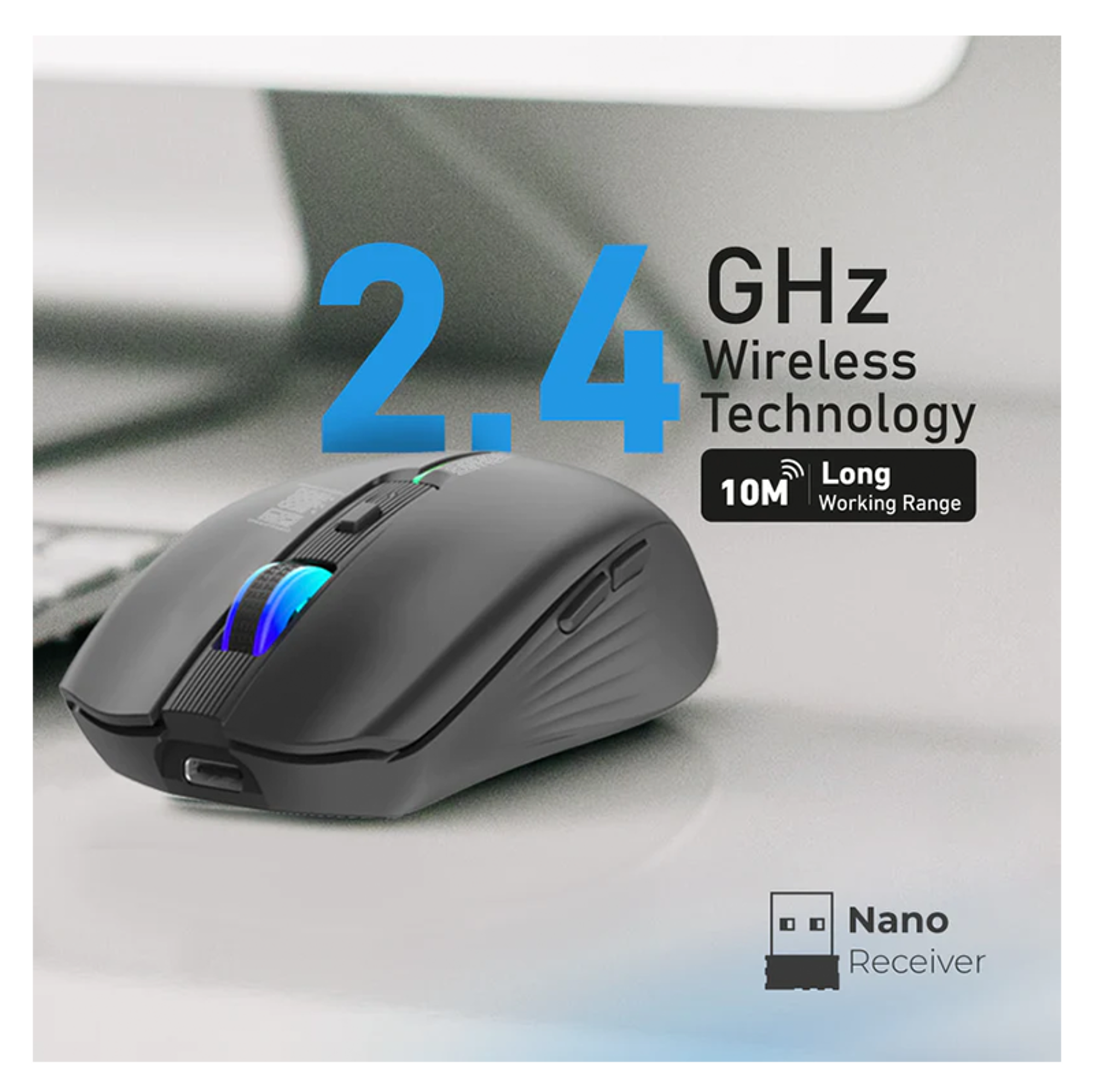 PROMATE 2.4GHz Wireless Ergonomic Optical Mouse with LED Rainbow Lights - Best Prices