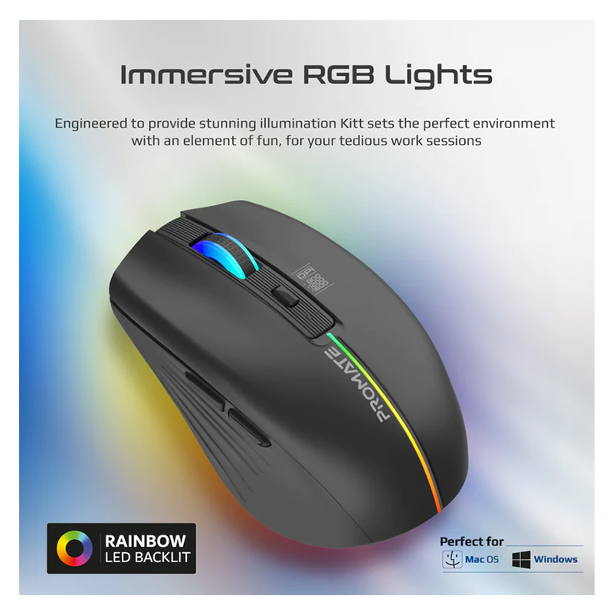 PROMATE 2.4GHz Wireless Ergonomic Optical Mouse with LED Rainbow Lights - Best Prices