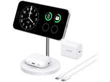انكر ماك جو  حامل شحن لاسلكى 2 في 1 بقوة 15 واط، متوافق مع MagSafe ومعيار Qi2 - أبيض