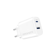 PROMATE BiPlug-2 17W High-Speed Dual Port Charger - White