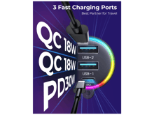 جوي رووم JR-CL18 شاحن سيارة PD Type-C + USB بقوة 30 واط مع شاشة LED ومحول بلوتوث وجهاز إرسال FM مع كيبل ملفوف - أفضل سعر
