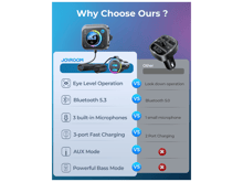 جوي رووم JR-CL18 شاحن سيارة PD Type-C + USB بقوة 30 واط مع شاشة LED ومحول بلوتوث وجهاز إرسال FM مع كيبل ملفوف - أفضل سعر