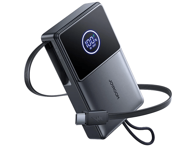 جوي روم JR-PR1 باور بانك سعة 10000 مللي أمبير/ساعة وقوة 22.5 واط مع كيبل USB-C مدمج قابل للسحب