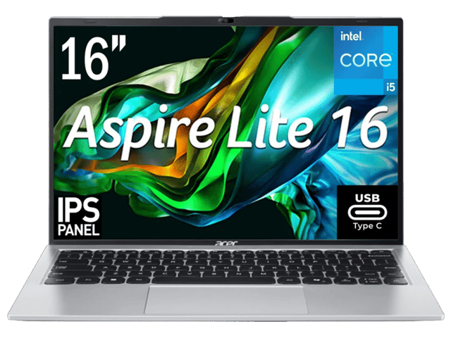 ايسر اسباير لايت معالج Intel Core i5-1334U الجيل الثالث عشر ذاكرة 8 جيجابايت DDR5 بطاقة رسوميات Intel UHD سعة 2 جيجابايت وحدة تخزين 512 جيجابايت SSD NVMe شاشة 16.0 بوصة WUXGA بدقة 1920x1200 من نوع IPS